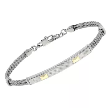 Steel cable bracelet with a ribbed plate and 18kt gold (0.08 gr)   
