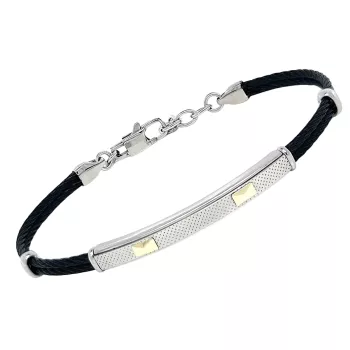 Black PVD steel cable bracelet with a ribbed plate and 18kt gold (0.08 g)