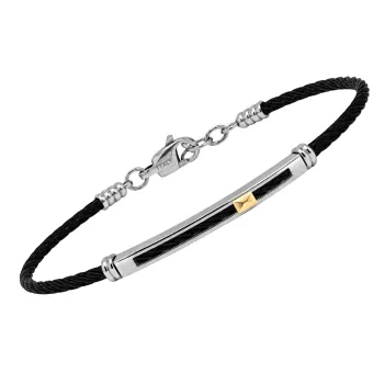 Steel cable bracelet with a 'vision' plate and 18kt gold (0.04 g)   