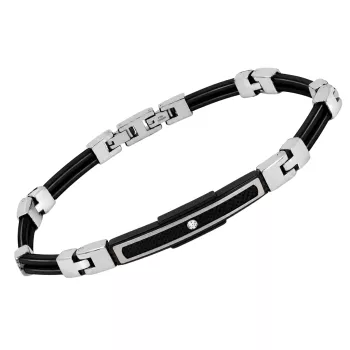 Black PVD steel bracelet with micro-cast links and a plate featuring a 0.015 ct natural diamond   