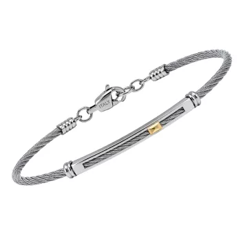 Steel cable bracelet with a 'vision' plate and 18kt gold (0.04 g)   