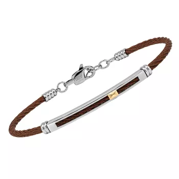 Steel cable bracelet with a 'vision' plate and 18kt gold (0.04 g)   