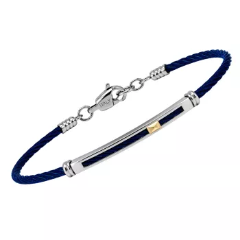 Steel cable bracelet with a 'vision' plate and 18kt gold (0.04 g)   