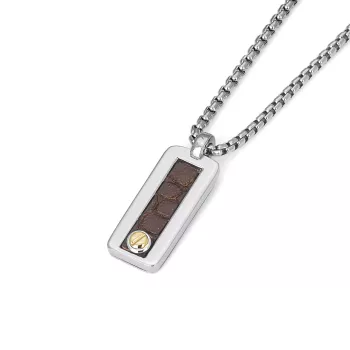 Steel necklace with textured leather and an 18kt gold screw (0.03 g)