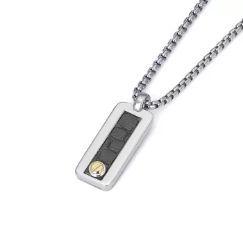 Steel necklace with textured black leather and an 18kt gold screw (0.03 g)
