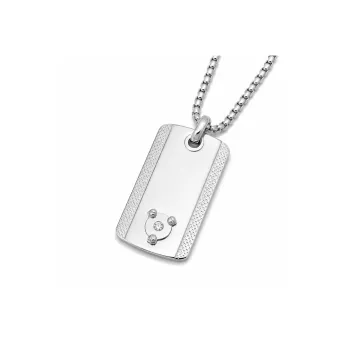 Necklace with a steel pendant, ribbed PVD plate, and a 0.022 ct diamond
