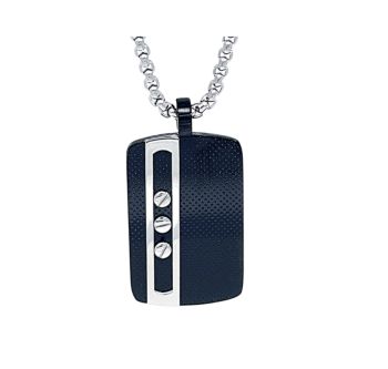 Κολιέ με μενταγιόν πλάκα με ραβδωτό φινίρισμα σε μαύρο PVD HO130-ME