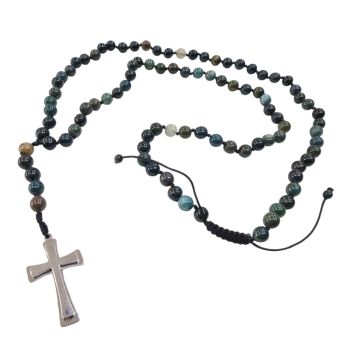 Ροζάριο με  Αιματόπετρα (Bloodstone)  και ατσάλινο σταυρό (code KT002277)