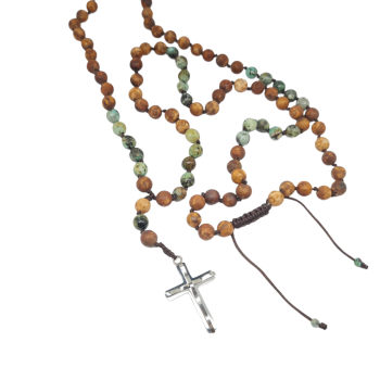 Ροζάριο με τυρκουάζ, αχάτη και ατσάλινο σταυρό (code KT002274)