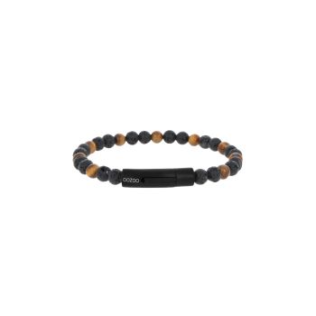 Bracciale in acciaio con pietre Vulcano rock &Yellow tiger eyeYellow Tiger Eye da 8 mm, colore nero, misura 19.5