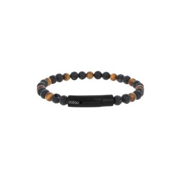 Bracciale in acciaio con pietre Vulcano rock &Yellow tiger eyeYellow Tiger Eye da 8 mm, colore nero, misura 21