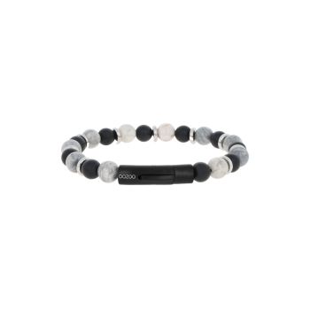 Bracciale in acciaio con pietre Map stone & Black onyx frosted  misura 19.5