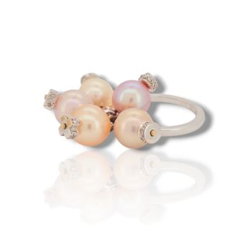 Δαχτυλίδι λευκόχρυσο Κ18 με μαργαριτάρια και διαμάντια (code M2890)