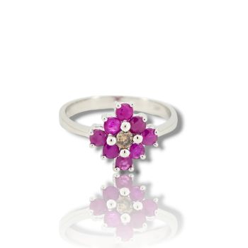 Δαχτυλίδι απο λευκόχρυσο κ18 με ρουμπίνια και διαμάντι (code M2904)