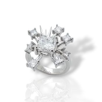 ''Sole Reale'' Anello in oro bianco 14K con diamante centrale Square Radiant da 2,07ct (Lab) (code M002920)