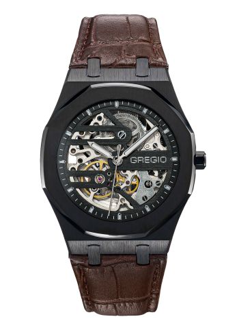 GREGIO The Skeleton Automatic Brown Leather Strap GM100051