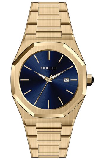 GREGIO χρυσό μπρασελέ με μπλέ Καντράν GM102022