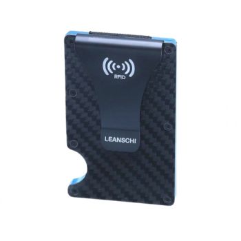  LEANSCHI TECH-WALLET in black carbon fibre & turquoise lining