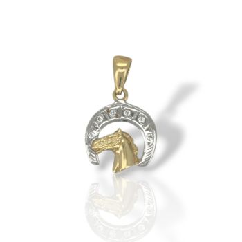 Μενταγιόν Άλογο & Πέταλο 14 Καρατίων με Λευκόχρυσες Λεπτομέρειες (code Μ2783)