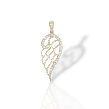 Χρυσό Μενταγιόν Γραμμικό Φτερό με Ζιργκόν 14 Καρατίων (code Μ2786)