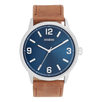 Silver coloured OOZOO watch with brown leather strap - C11501