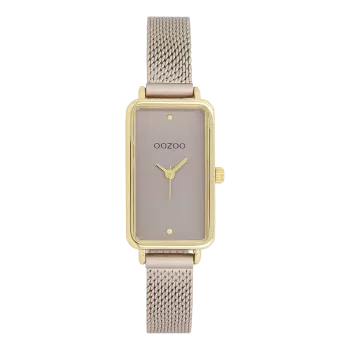 Gold coloured OOZOO watch with taupe metal mesh bracelet - C11534