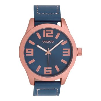 Rose gold coloured OOZOO watch with dark blue leather strap