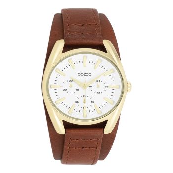 Gold coloured OOZOO watch with brown leather strap