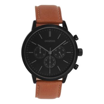 Black coloured OOZOO watch with brown leather strap