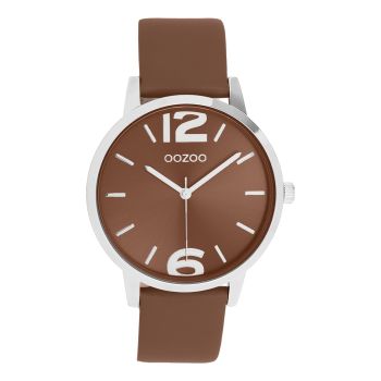 Silver coloured OOZOO with coffee brown leather strap