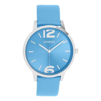 Silver coloured OOZOO with blue leather strap