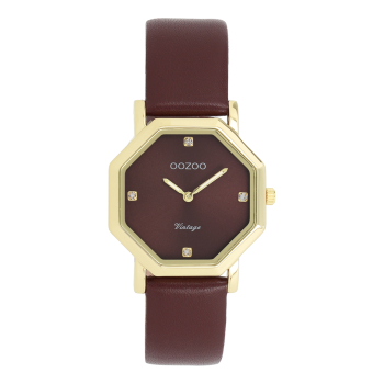 Gold coloured OOZOO with bordeaux leather strap