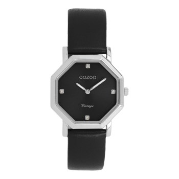 Silver coloured OOZOO with black leather strap