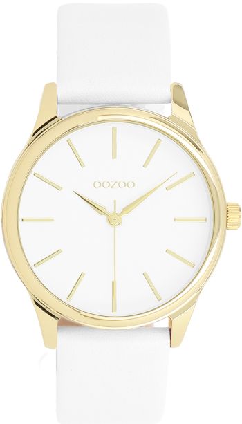 Gold coloured OOZOO watch with white leather strap - C11675