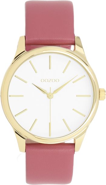 Gold coloured OOZOO watch with pink leather strap - C11676