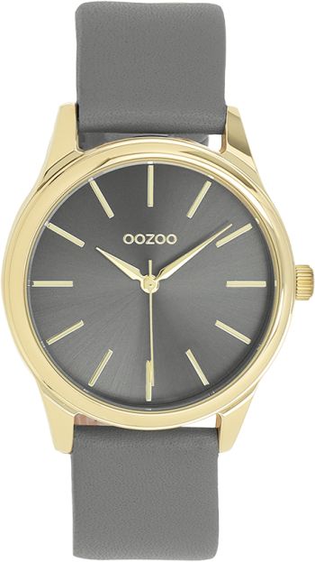 Gold coloured OOZOO watch with dark grey leather strap - C11679