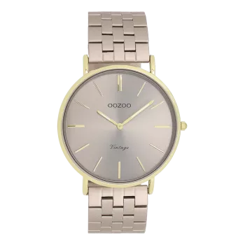 Gold coloured OOZOO watch with taupe stainless steel bracelet - C20404