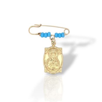 Spilla Portafortuna in Oro 14K con Perline Blu (Μ2942)