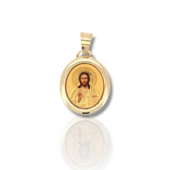 Medaglione Costantinato in Oro 14K con Immagine di Cristo (Μ2953)
