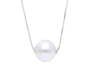 Λευκόχρυσο κολιέ κ9 με μαργαριτάρι  Ø 10mm (code S173633)