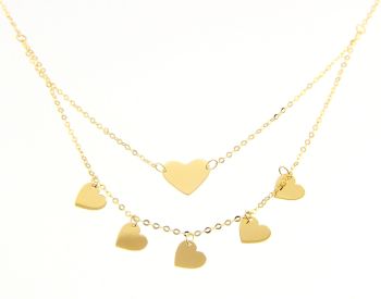 Χρυσό κολιέ καρδιές κ14 με μια καρδούλα στο κέντρο και πέντε καρδούλες κρεμαστές (code S239685)