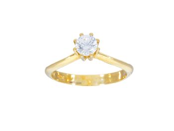 Δαχτυλίδι μονόπετρο χρυσό κ14 με ζιργκόν σε βάση με 8 δόντια.