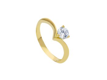 Single stone k14 gold ring with zirkon and 3 teeth bezel (S253166)