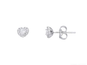 Λευκόχρυσα σκουλαρίκια κ14 ροζέτα σε σχήμα καρδίας με λευκά ζιργκόν (code S244022)