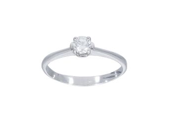 Δαχτυλίδι μονόπετρο απο λευκόχρυσο κ14 με ζιργκόν δεμένο με τέσσερα δόντια (code S244516)