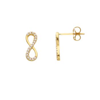 Χρυσά σκουλαρίκια άπειρο κ9 με λευκό ζιργκόν (code S214015)