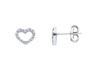 Σκουλαρίκια καρδούλες απο λευκό χρυσό Κ9 με καρφωμένα ζιργκόν (code S222120)