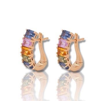 Σκουλαρίκια απο ροζ χρυσό κ14  με πολύχρωμα ζαφείρια (code M2883)