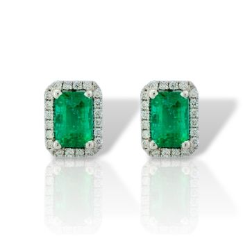 Σκουλαρίκια απο λευκόχρυσο κ18 με Σμαράγδια και Διαμάντια (code P2958)