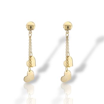 Χρυσά σκουλαρίκια κ14 με κρεμαστές καρδούλες (code S239684)